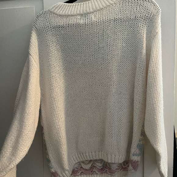 Blue and White Crew Neck Sweater with Nordic Pattern - Picture 4 of 6